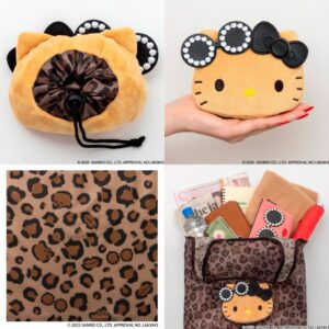 アジョリーとハローキティとのコラボトートバッグ。ヒョウ柄で小さく折りたたみ可能。